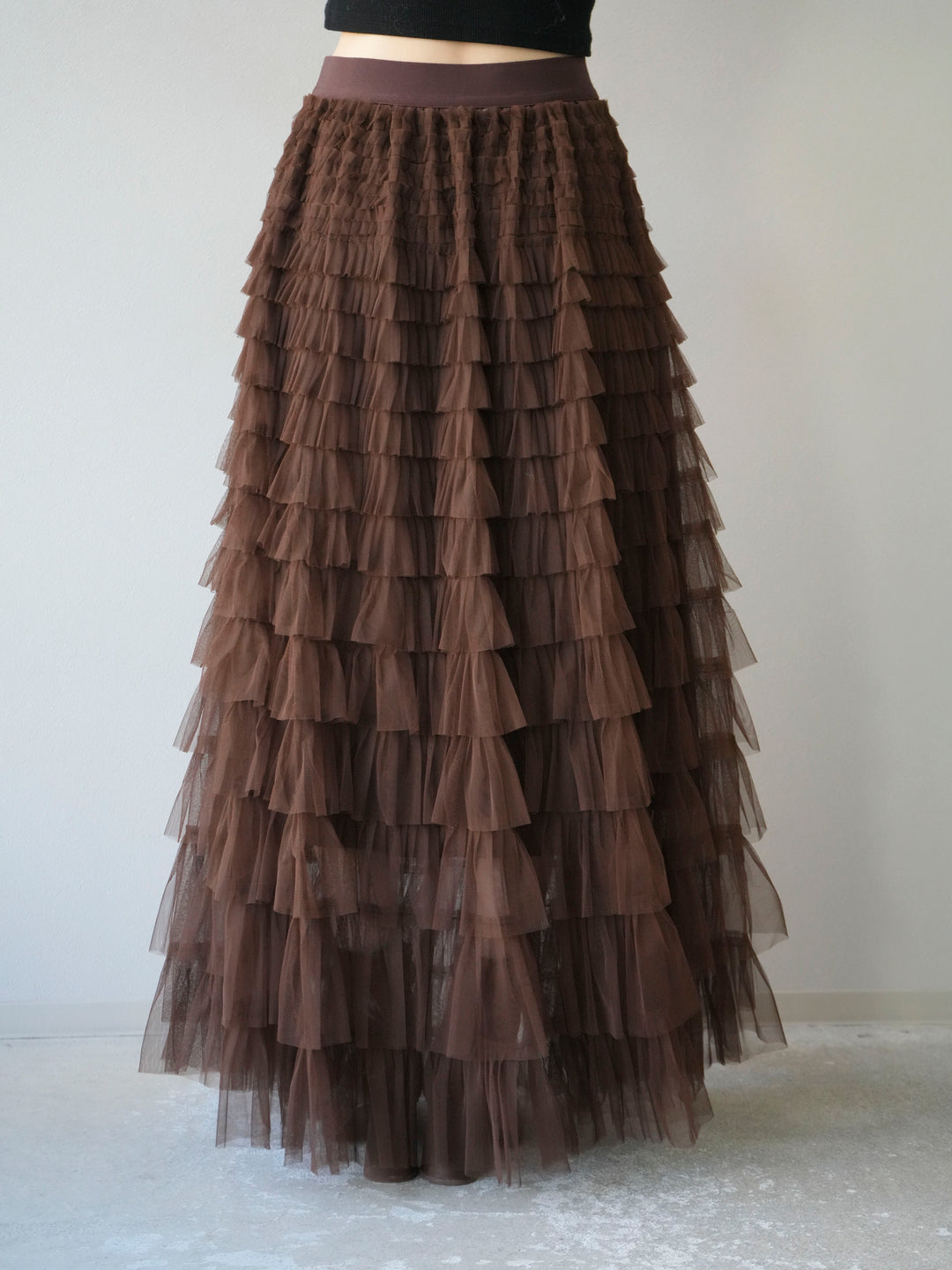 [予約]チュールティアードスカート/ブラウン