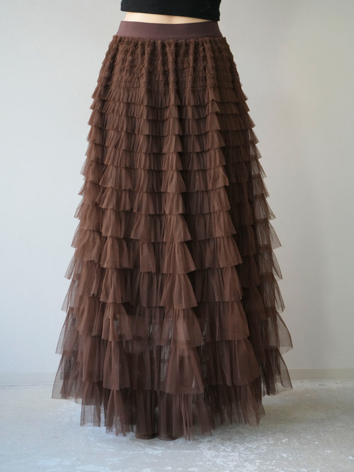[予約]チュールティアードスカート/ブラウン