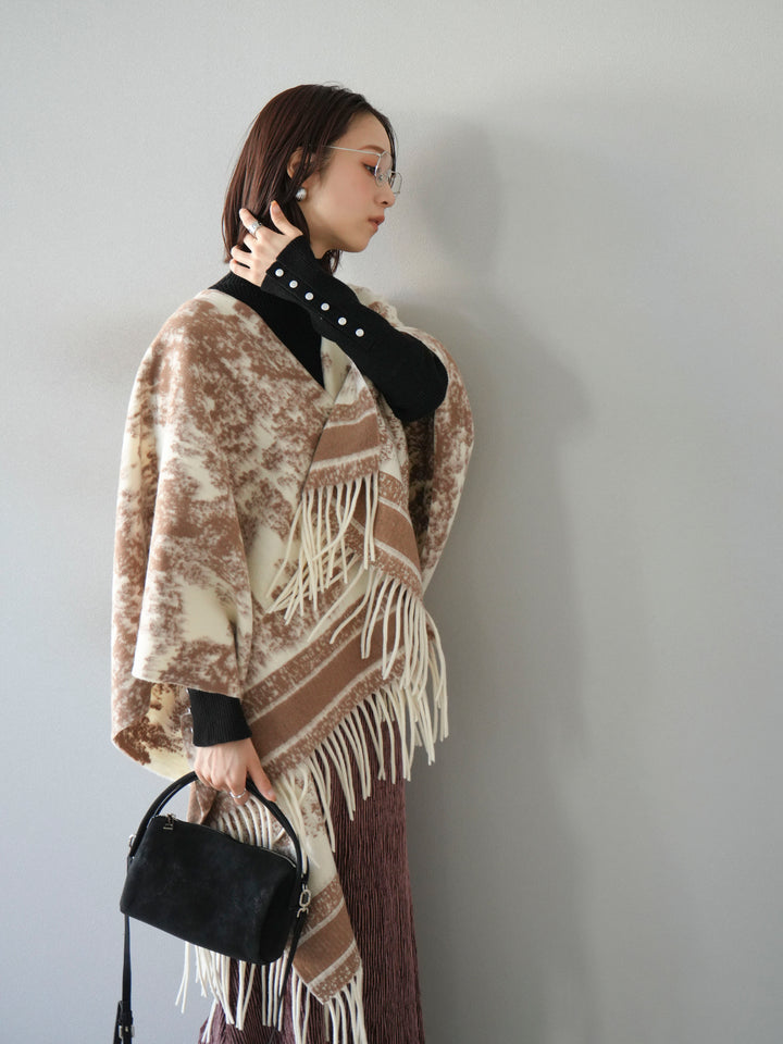 [SET]アブストラクト柄ストールポンチョ+選べるアクセセット(2set)