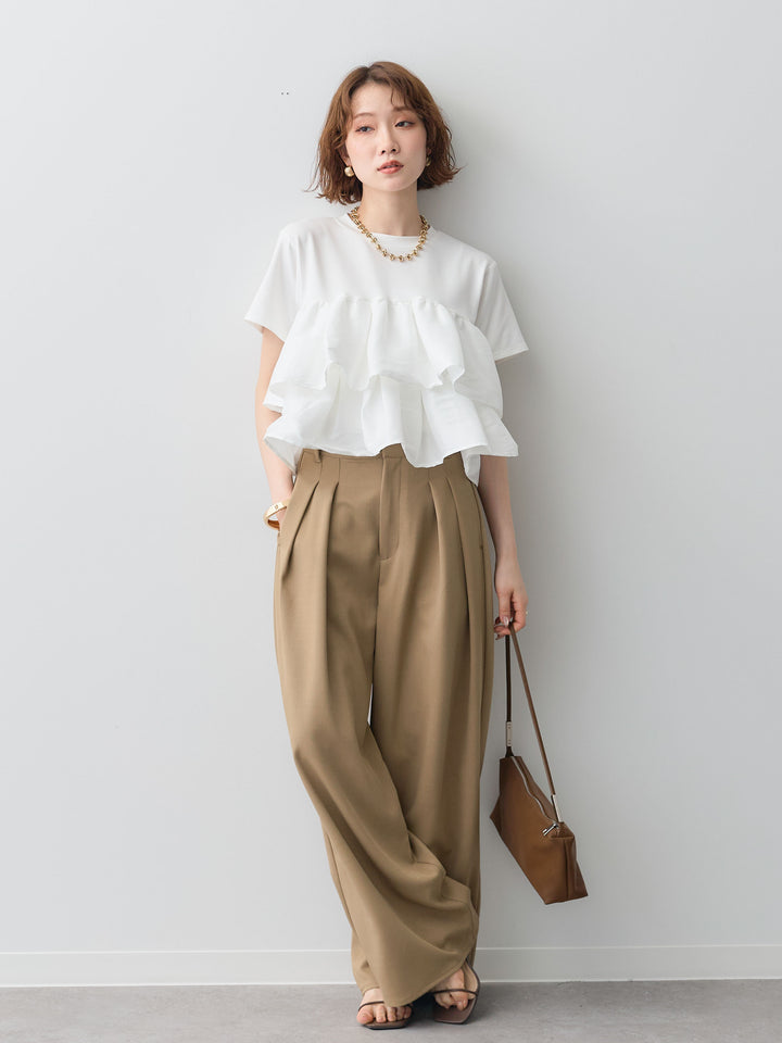 [SET]フリルティアードTEE+クレープデシンタックワイドパンツ(2set)