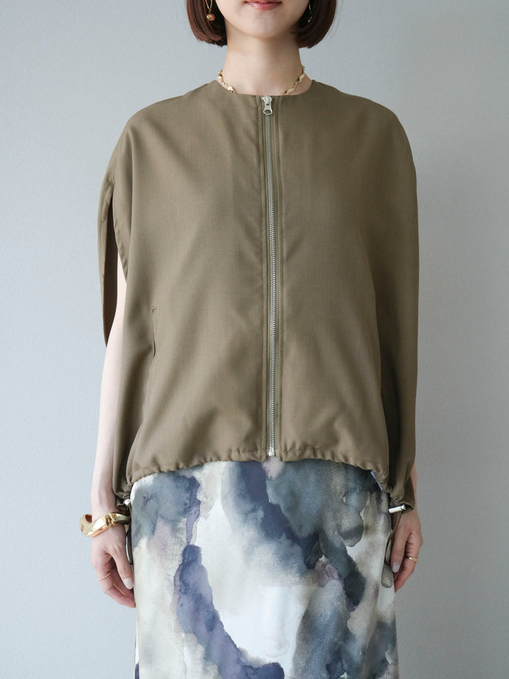 [予約]スリーブレスドロストZIPブルゾン/ブラウン