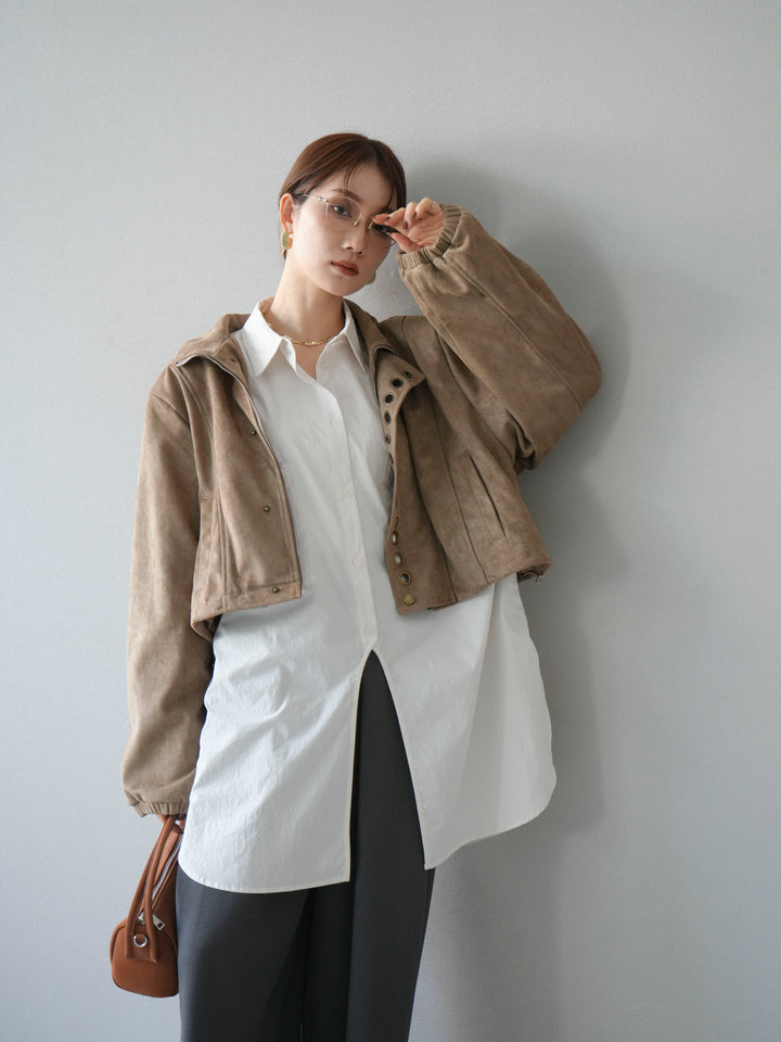 [予約]パンチングデザインスエードショートジャケット/ベージュ