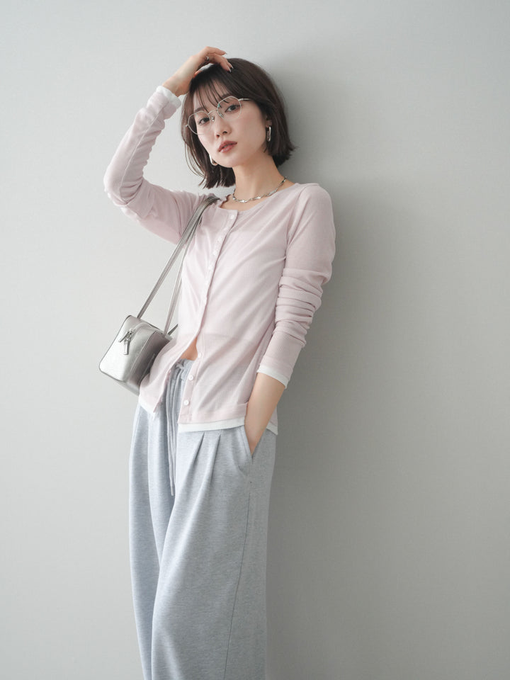 [予約]シアーリブバイカラーカーディガン/pink