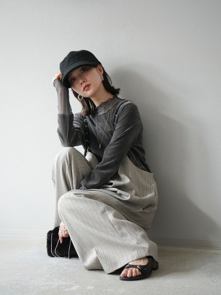 【着回しセット】[SET]ヘリンボーンストライプジレ+シアー切替ベロアトップス+ヘリンボーンストライプサロペット(3set)