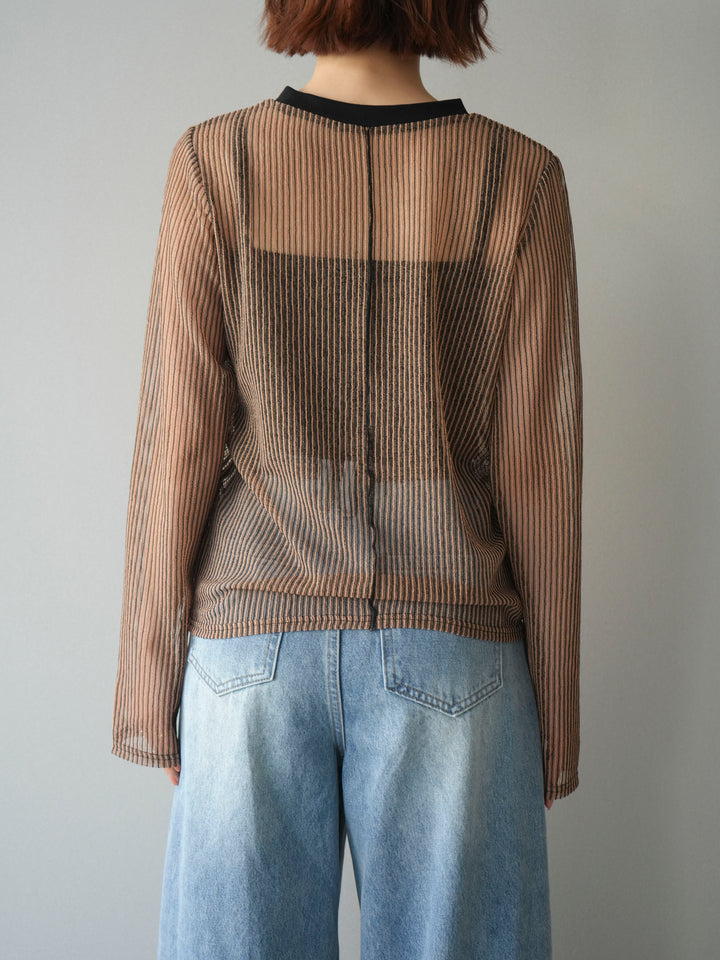 [予約]シアーストライプメッシュトップス/beige