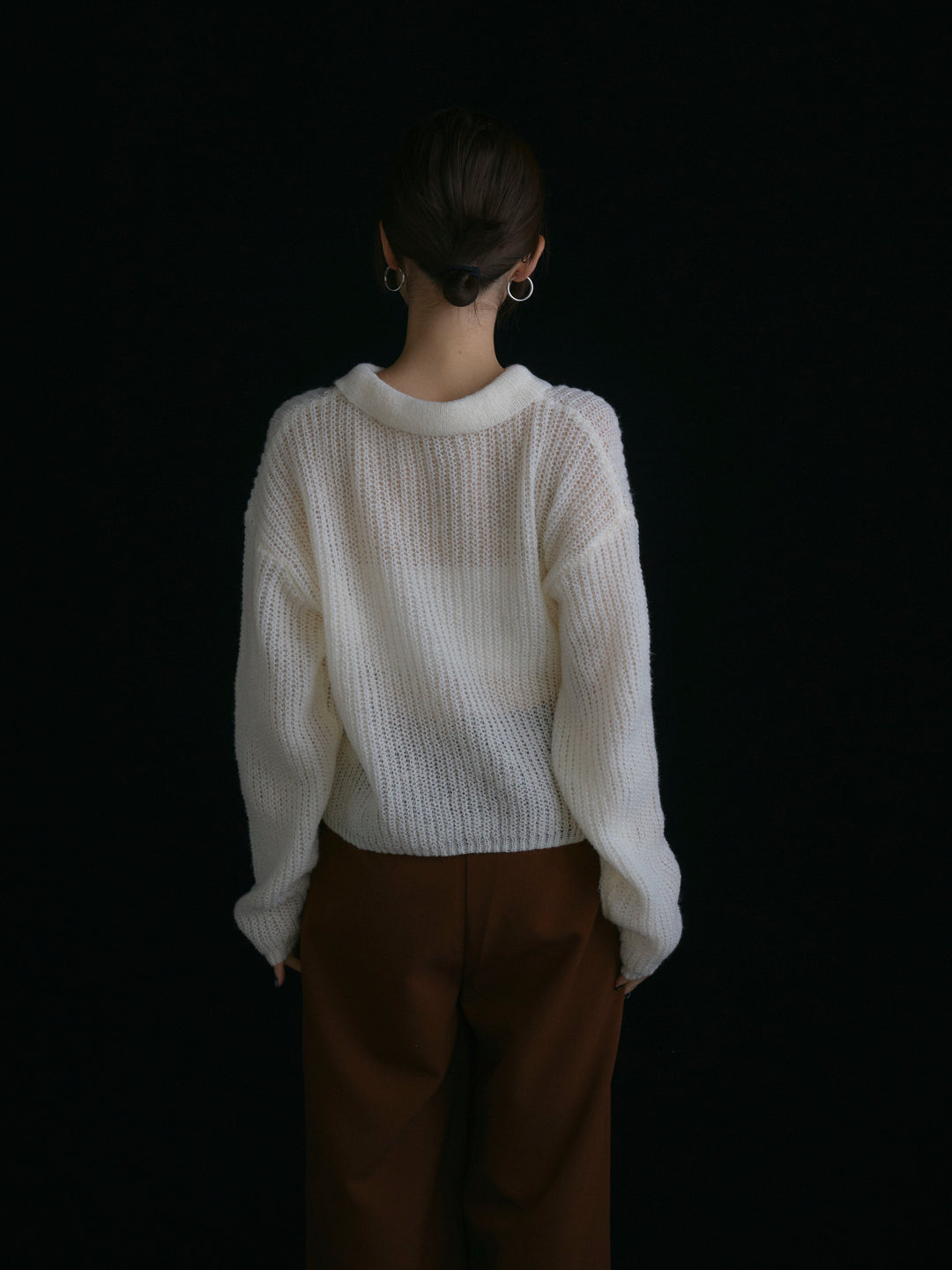 [予約]起毛片畦編みシアーポロニット/アイボリー
