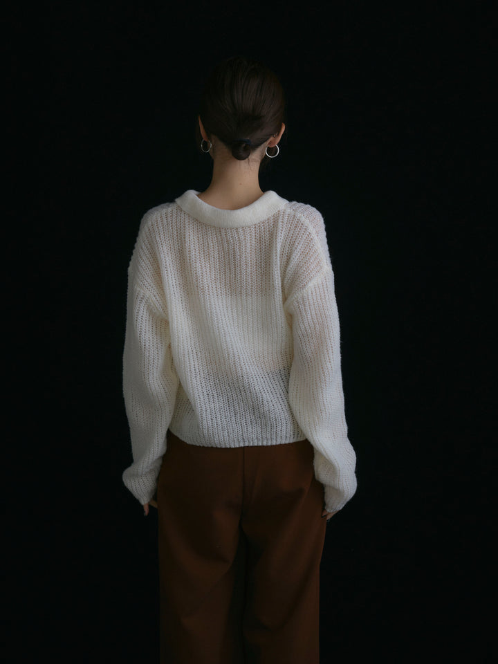[予約]起毛片畦編みシアーポロニット/アイボリー