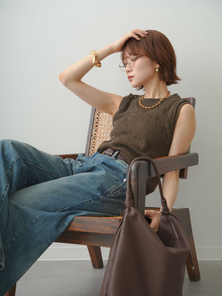 [予約]アウトリンキングノースリニットトップス/brown