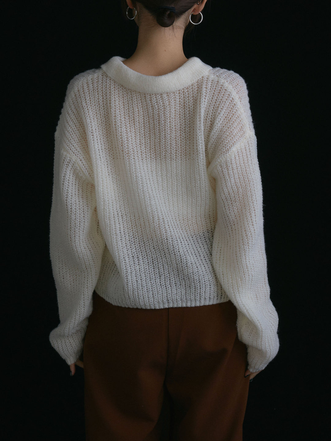 [予約]起毛片畦編みシアーポロニット/アイボリー