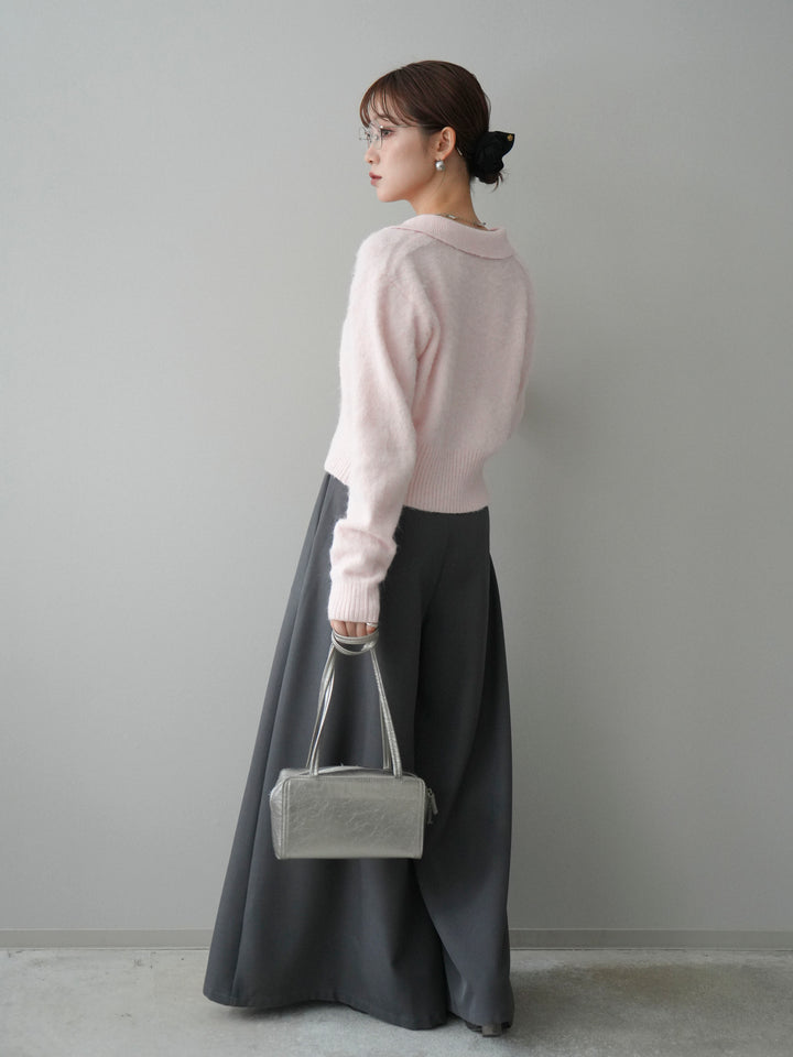 [SET]モヘア衿付きボタンプルオーバー+テープベルトタックバギーパンツ(2set)