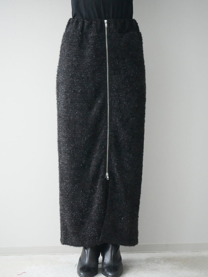 [予約]ラメシャギーフロントジップスカート/black