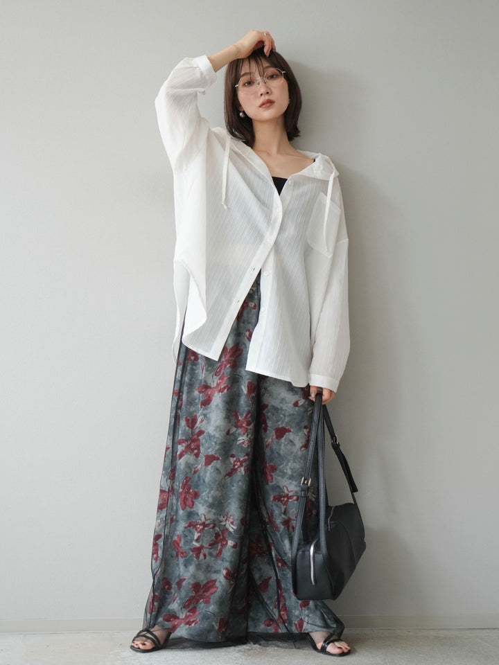 [予約]ワッシャーストライプフーディーシャツ/オフ