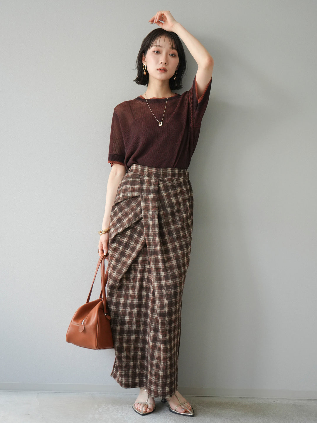 [SET]リネンタッチ配色二重臼ハーフニットトップス+選べるアソート柄スカートセット(2set)