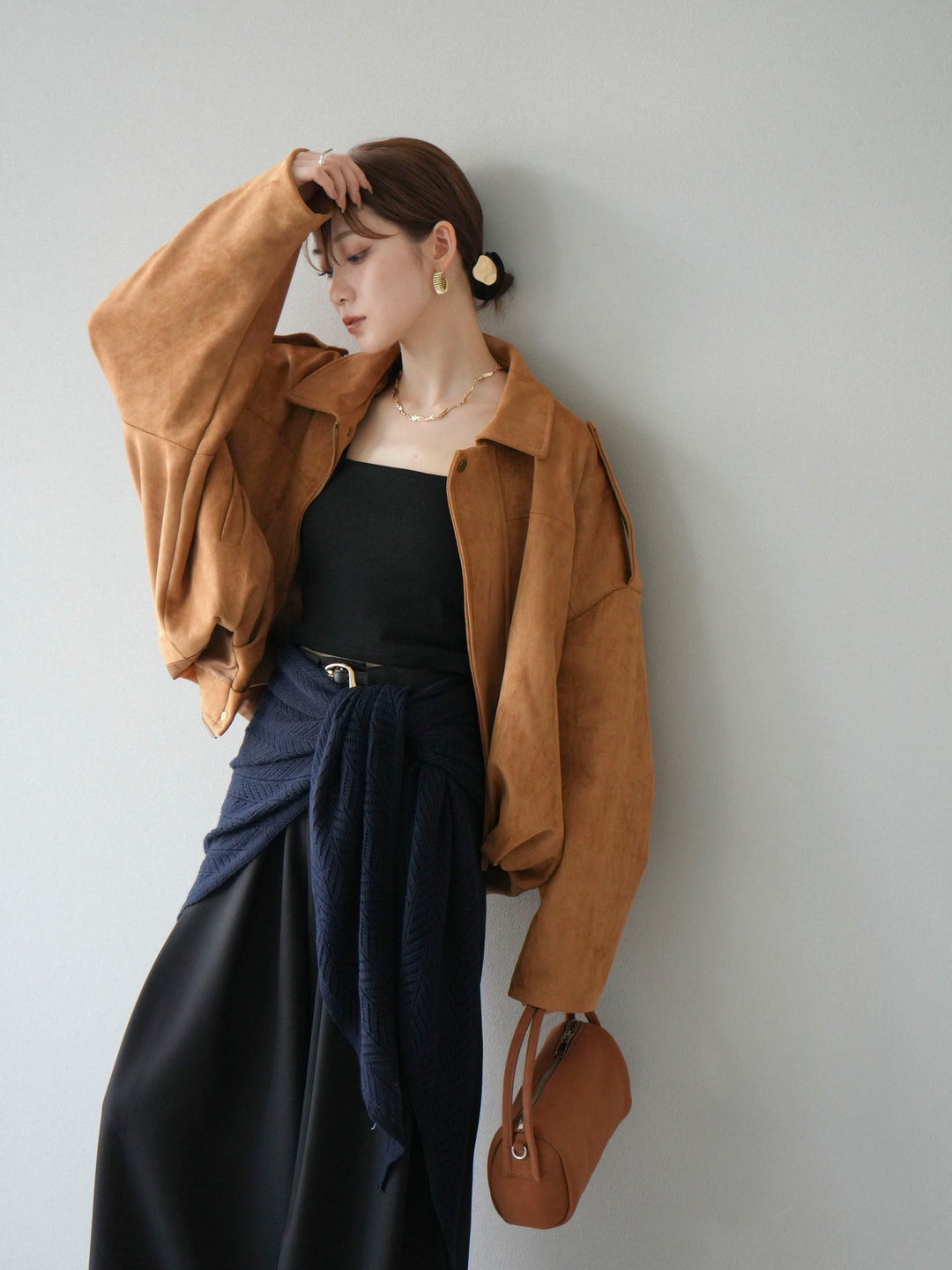 [SET] 麂皮外套+皮帶環設計寬褲（2套）