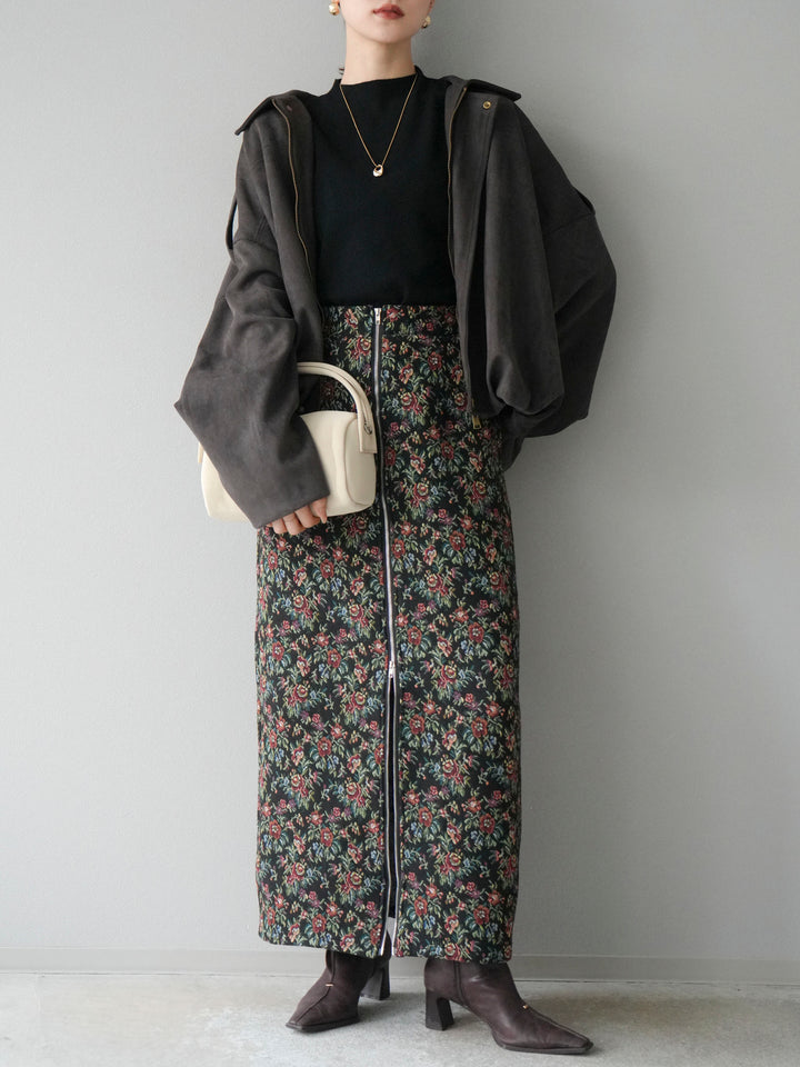 [套裝] 麂皮外套 + 小領法式針織上衣 + 哥布蘭前拉鍊緊身裙（3 套）