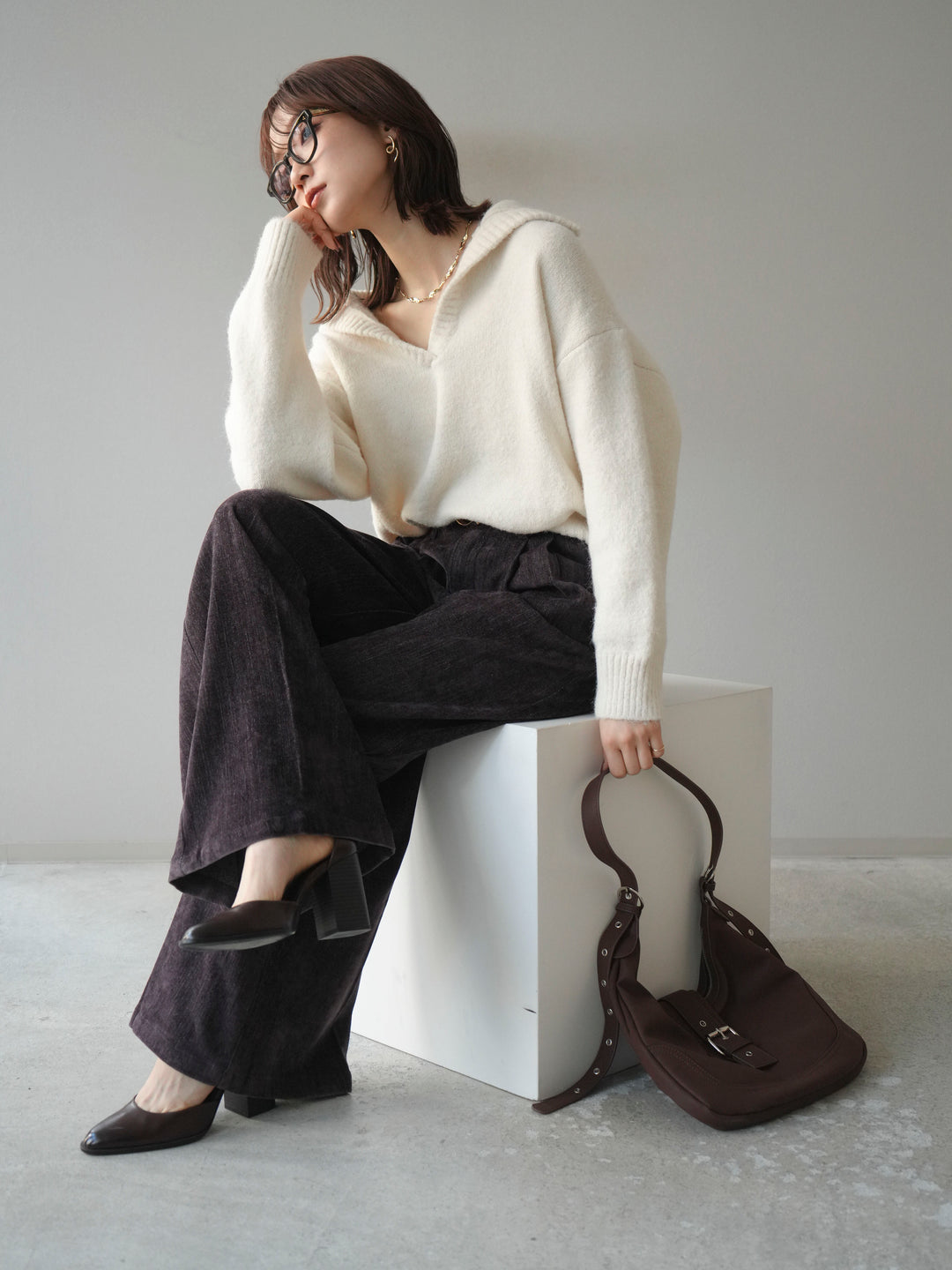 [予約]スキッパーニットプルオーバー/offwhite