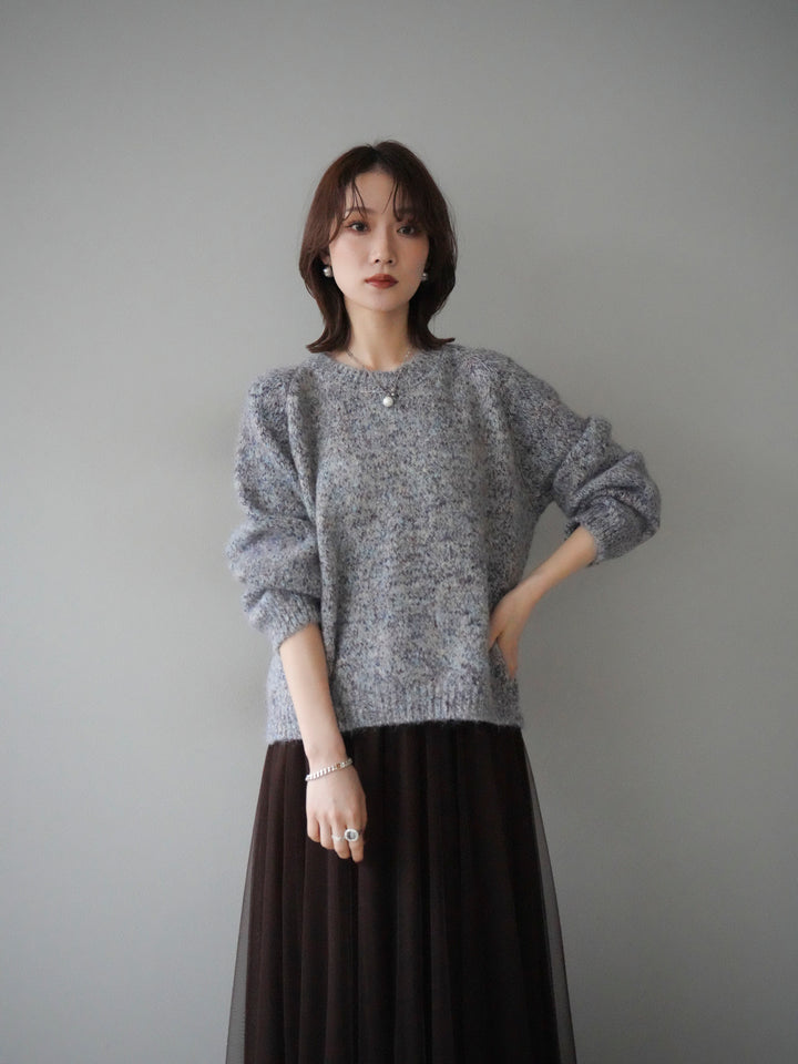 [SET]ロゴラベルミックスヤーンニットプルオーバー+選べるアクセセット(2set)