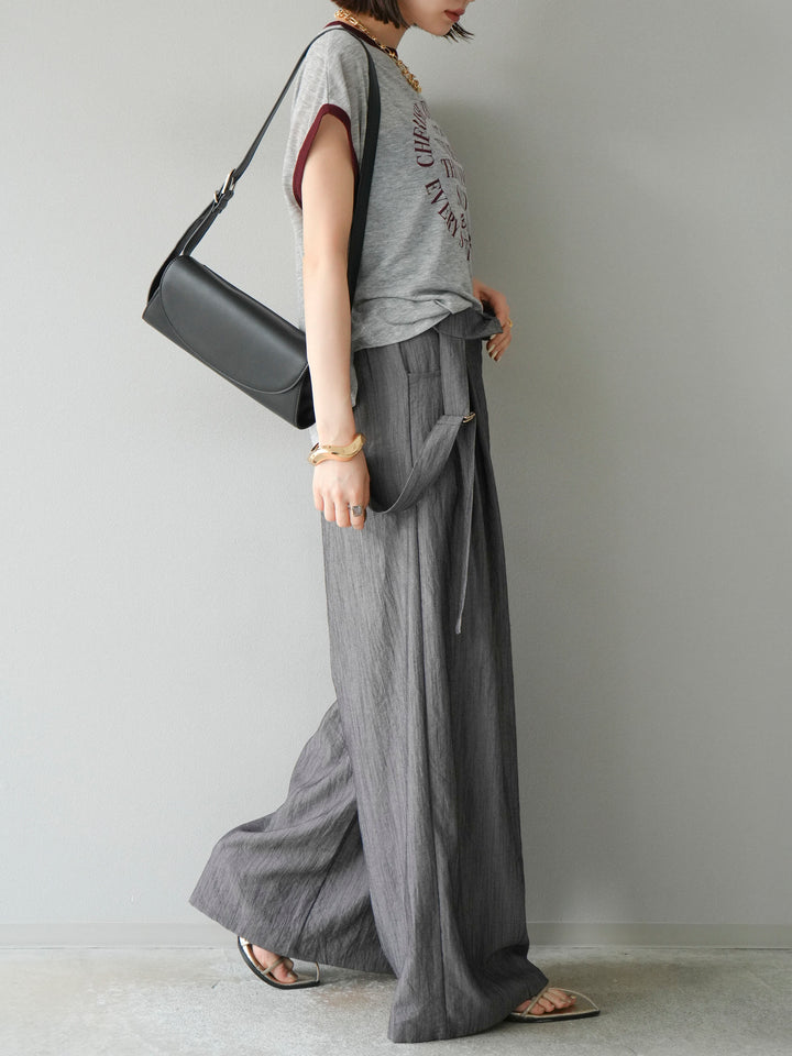 [SET]ストリングデザインハイウエストサロペット+シアーフライス ロゴプリントT (2set)