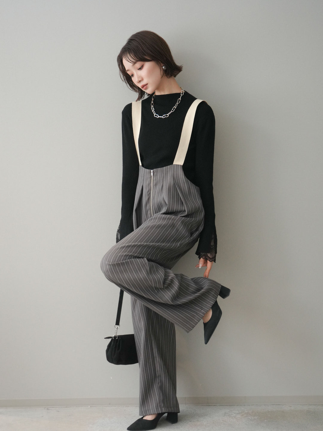 [SET]袖スカラップレースオフネックニットトップス+袖スカラップレースオフネックニットトップス(2set)