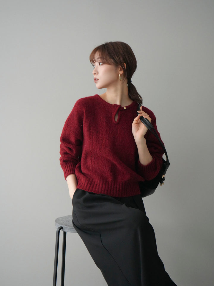 [予約]ツイストネックラメネップヤーンニットプルオーバー/red