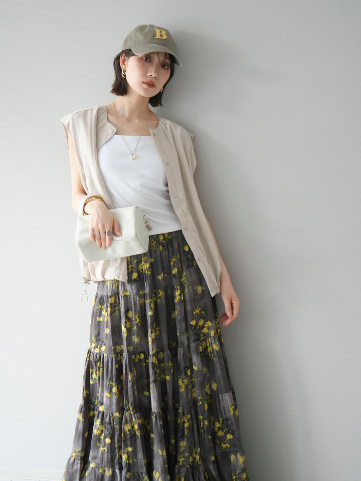 [SET]リネンライクドロストバルーンブルゾン+フラワーワッシャープリーツスカート(2set)