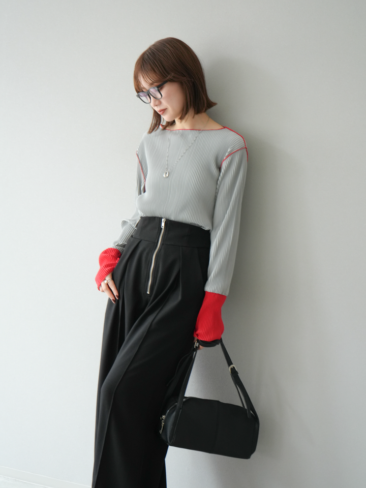 [予約]バイカラープリーツトップス/グレー