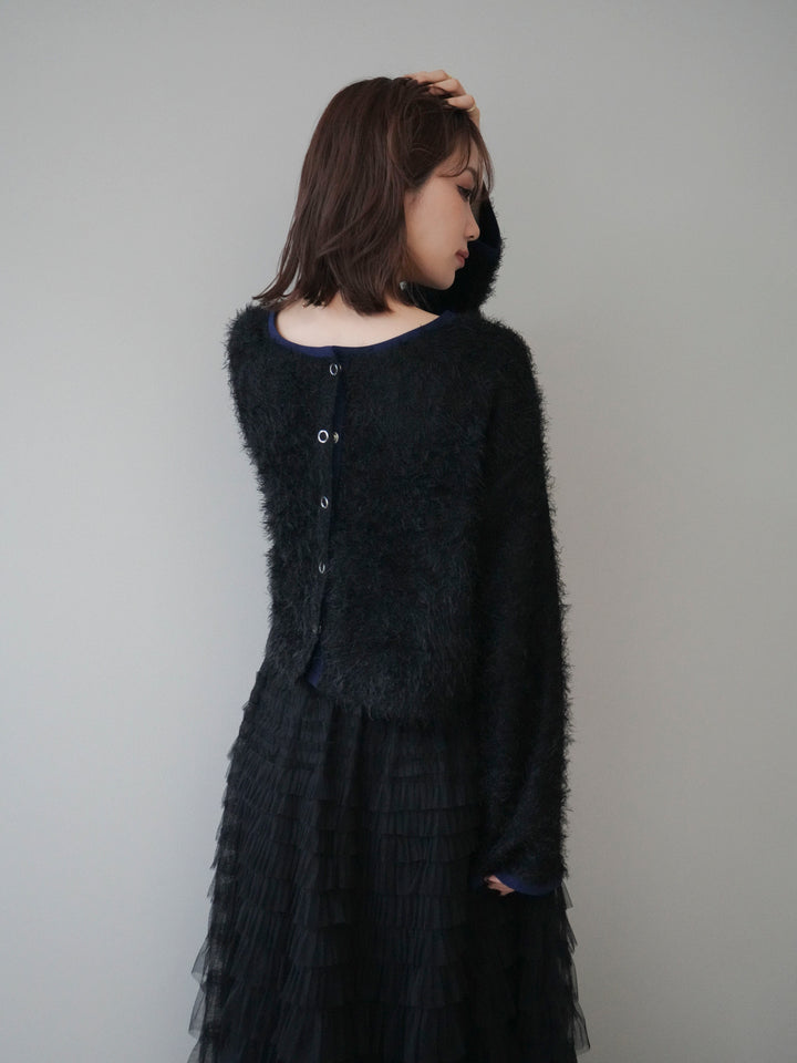 [予約]バイカラー2WAYシャギーニットカーディガン/black