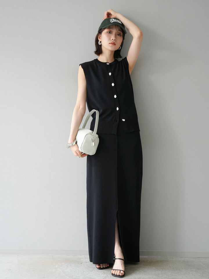 [予約]レーヨンポリIラインニットスカート/ブラック