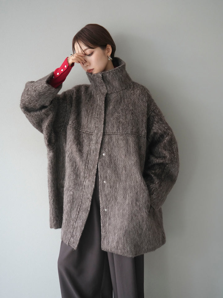 [予約]スタンドカラーシャギーコート/brown