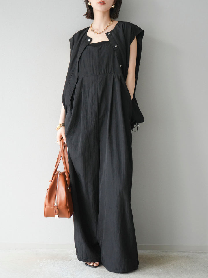 [SET]リネンライクビスチェデザインサロペット+リネンライクドロストバルーンブルゾン(2set)