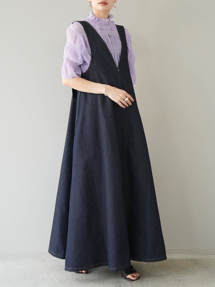 [Pre-order] Shirred Chiffon Half Sleeve Blouse/Lavender
