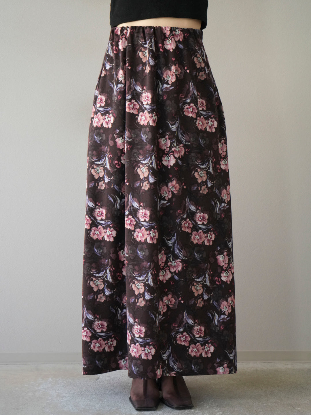 [予約]フラワーナロースカート/ブラウン