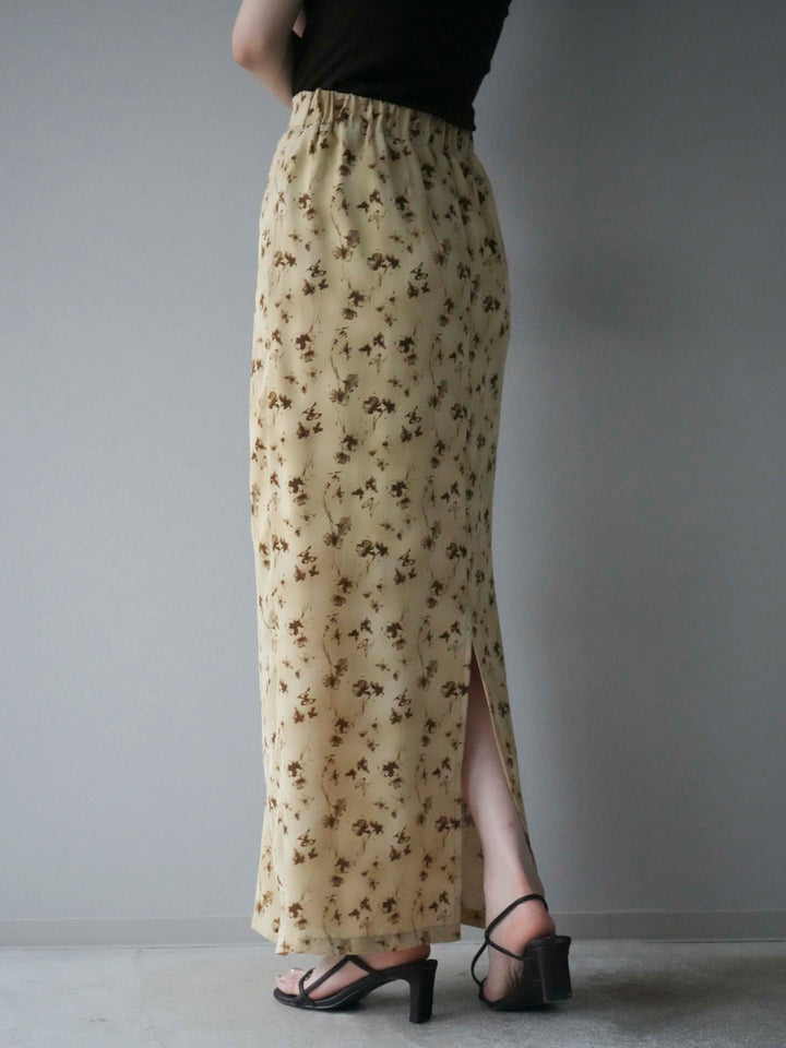 [予約]フラワーモチーフタックIラインスカート/ベージュ