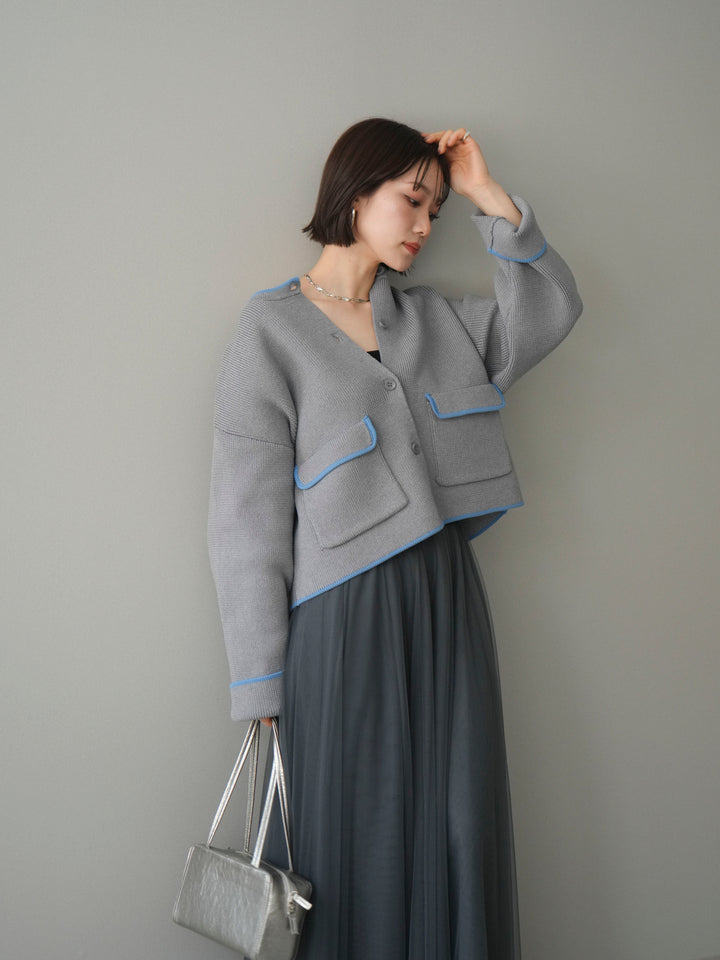 [SET]ポリエステル配色ニットカーディガン+チュールボリュームスカート(2set)