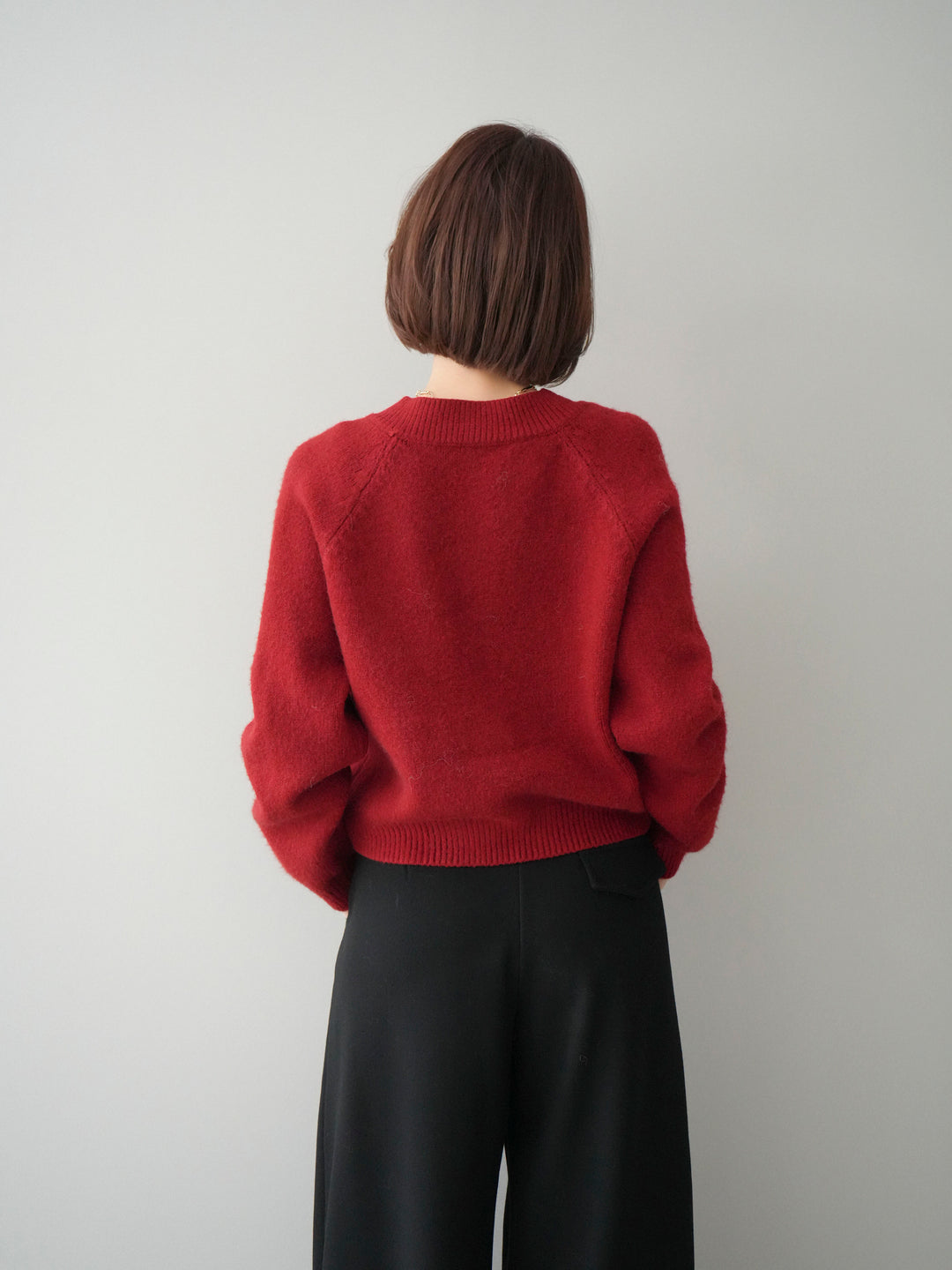 [SET]BIGボタンニットカーディガン+アニマル柄ベルト付きウールタッチワイドパンツ(2set)