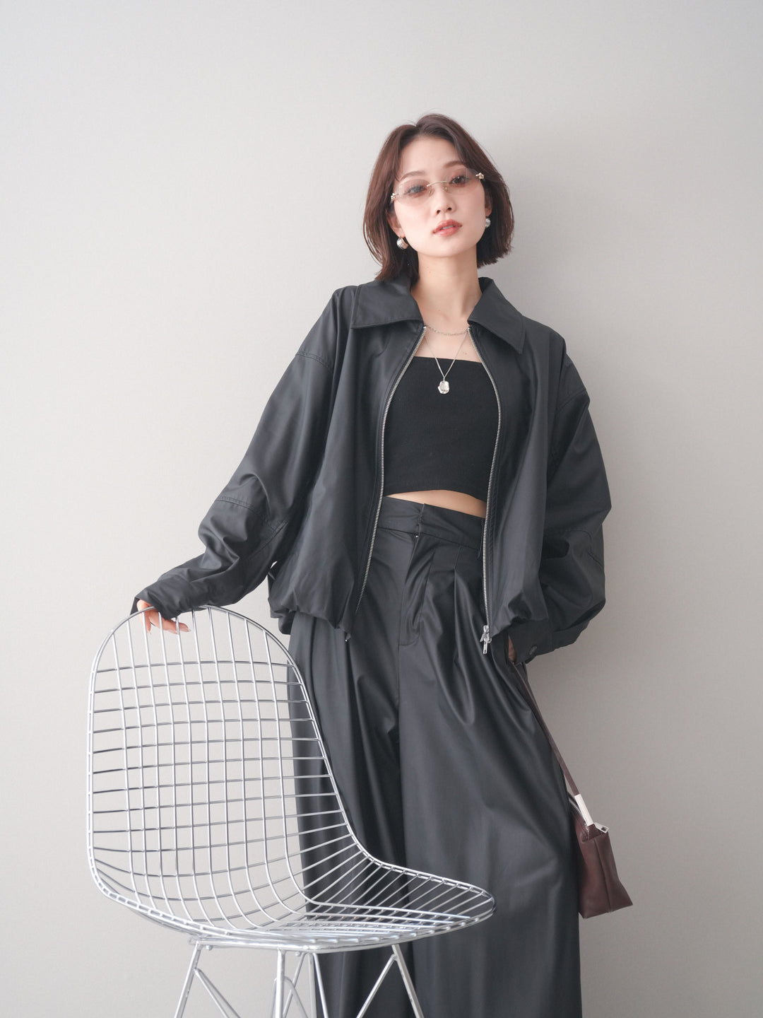 [予約]ウォッシャブルフェイクレザーバルーンジャケット/black