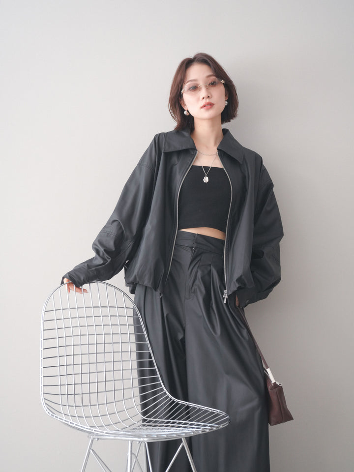 [予約]ウォッシャブルフェイクレザーバルーンジャケット/black