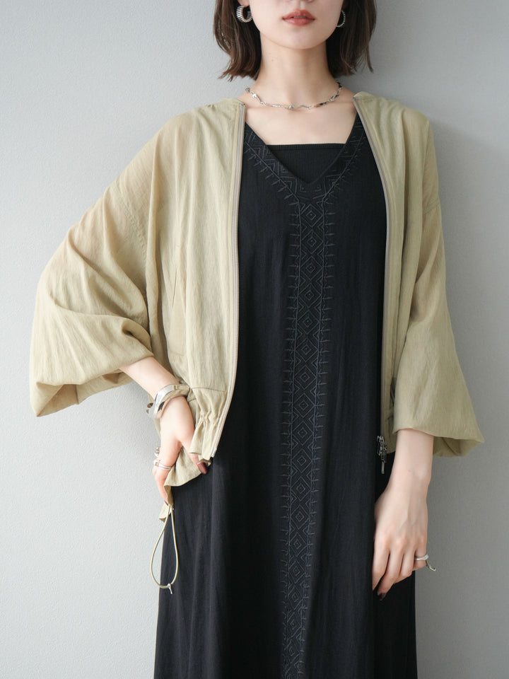 [予約]刺繍Vネックワンピース/ブラック
