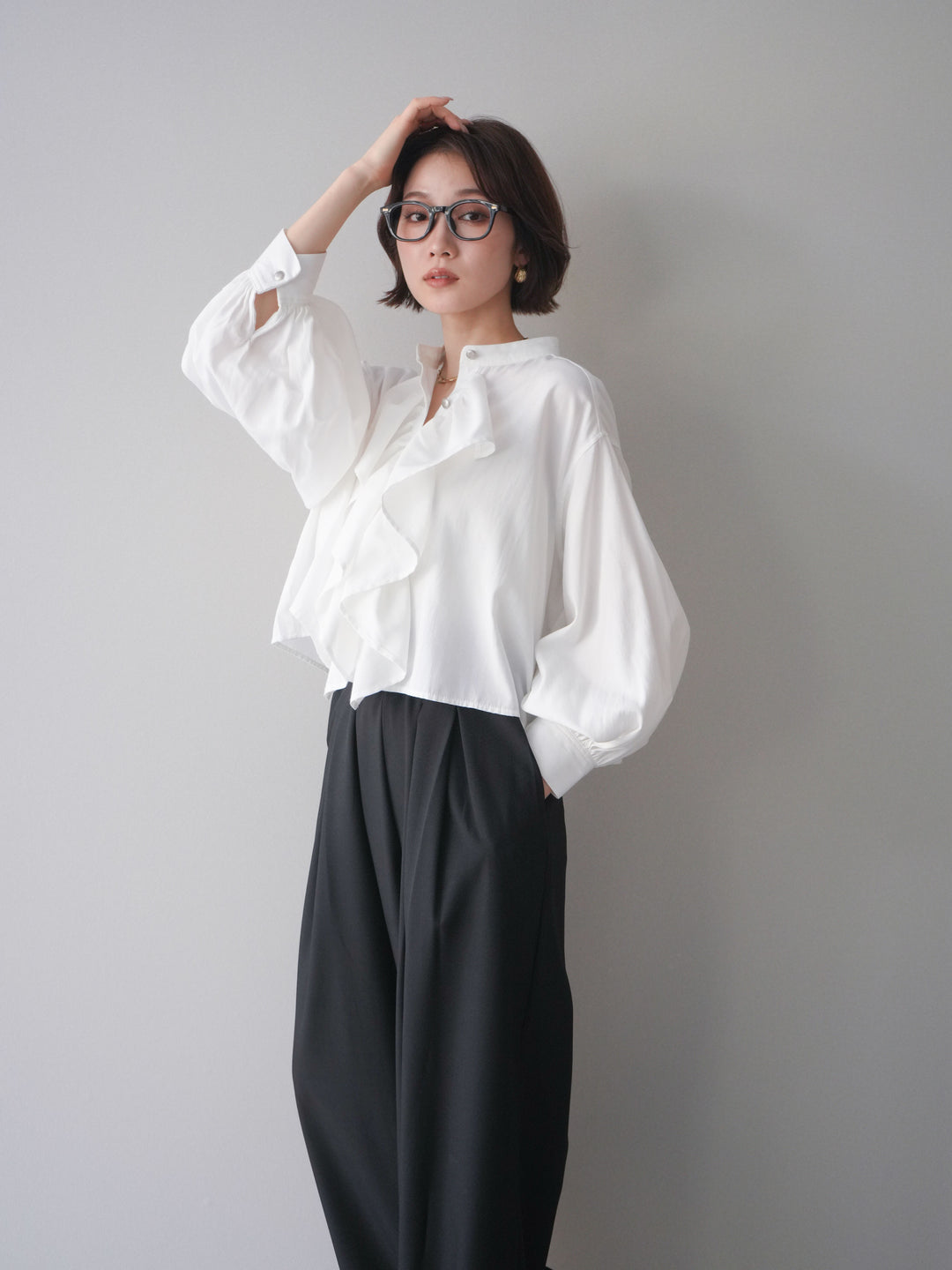 [SET]ラッフルフレアショートブラウス+ラッフルフレアショートブラウス(2set)