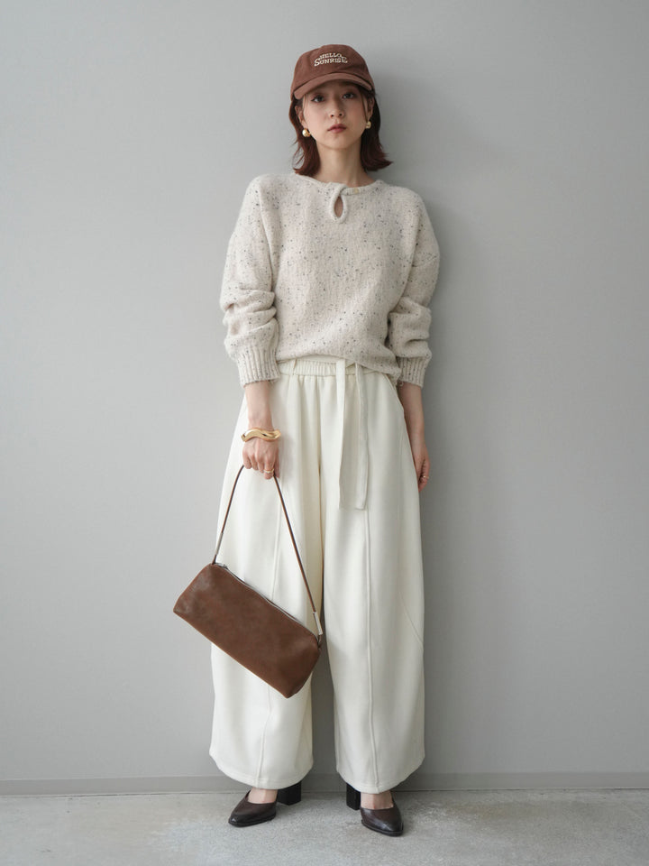 [SET]ツイストネックラメネップヤーンニットプルオーバー+ウエストベルトカーブラインスエットパンツ(2set)