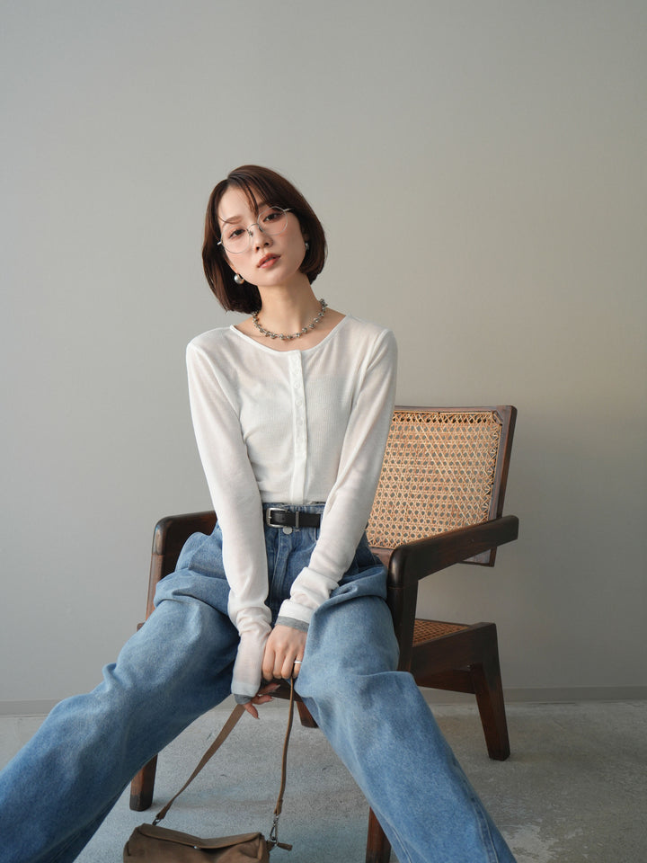 [予約]シアーリブバイカラーカーディガン/white