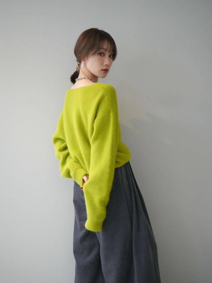 [SET]シュシュ付きアンゴラタッチVネックニットプルオーバー+選べるアクセセット(2set)