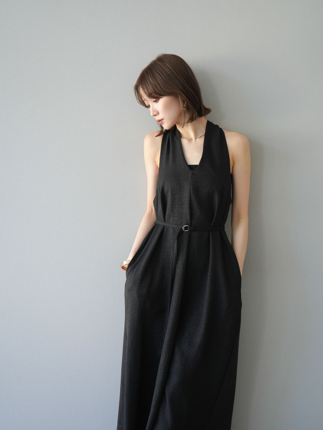 【預購】環形設計不均勻染色洋裝/黑色