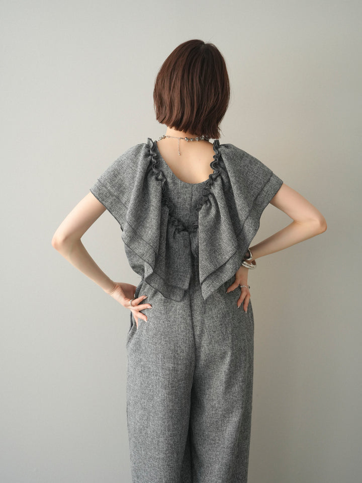 [SET]3WAYミックスツイードギャザーオールインワン+選べるアクセセット(2set)