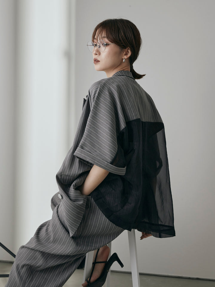 [予約]ヘリンボーンストライプサロペット/チャコール