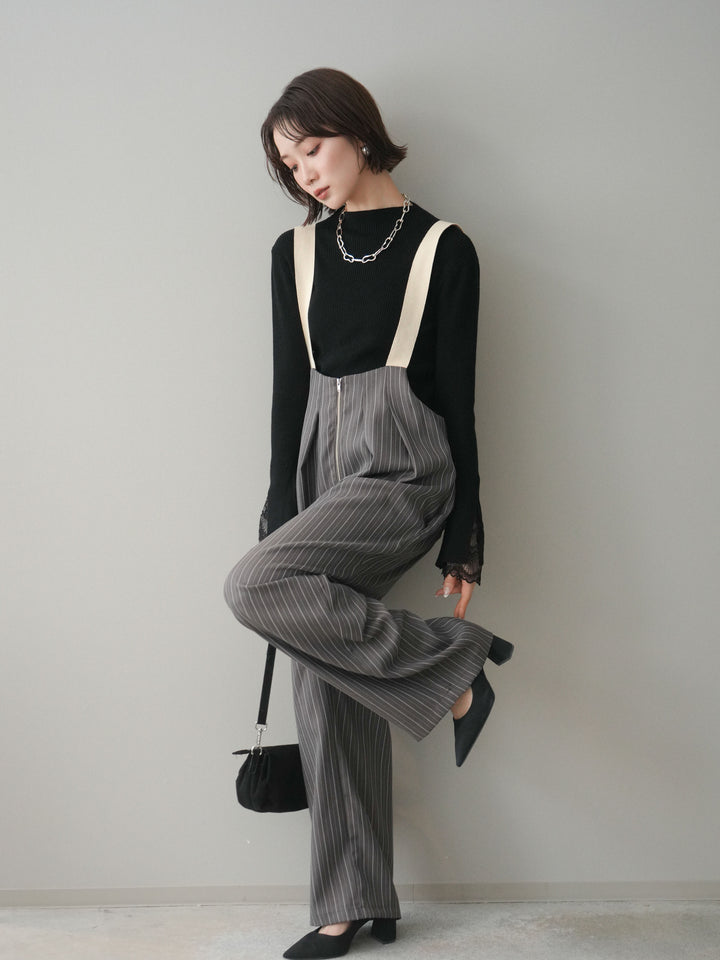 [SET]袖スカラップレースオフネックニットトップス+選べるアクセセット(2set)