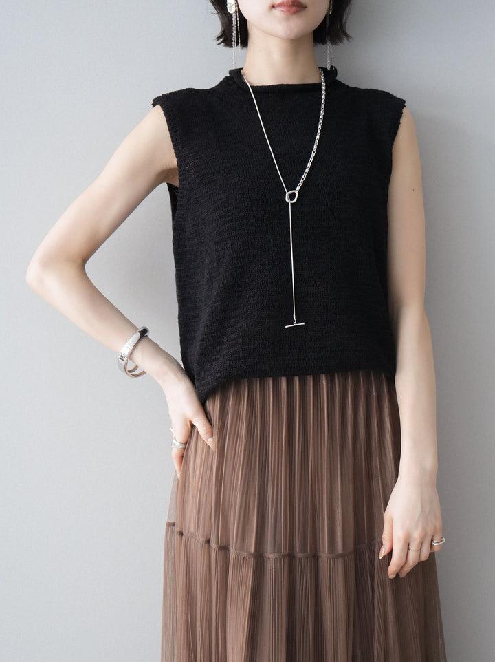 [予約]ノースリーブリネンタッチシアーニットプルオーバー/black