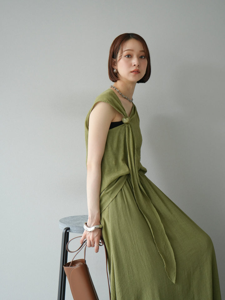 [SET]ビーズモチーフ楊柳ブラウス＆フレアスカートSET UP(2set)