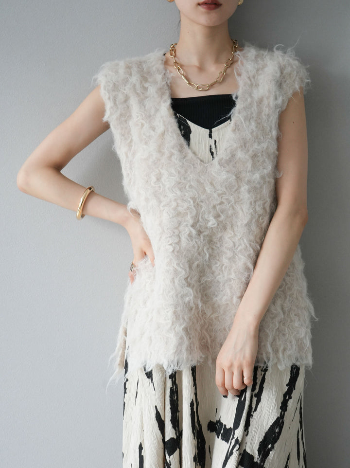 [予約]ウール混ミックスヤーンニットベスト/アイボリー