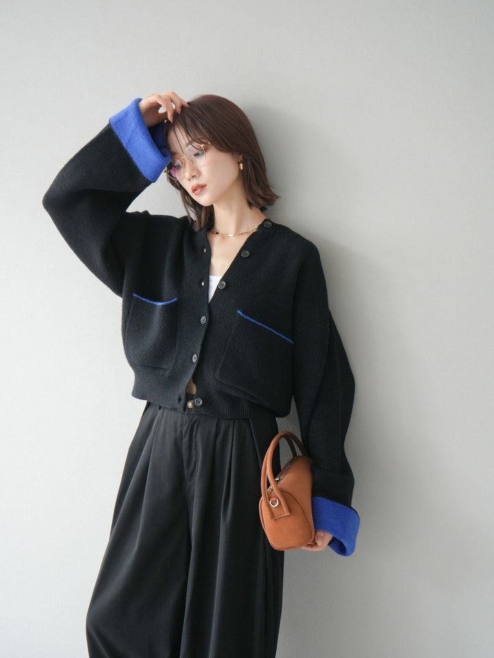 【SET】雙色針織開襟衫+褶襉設計寬褲（2套）